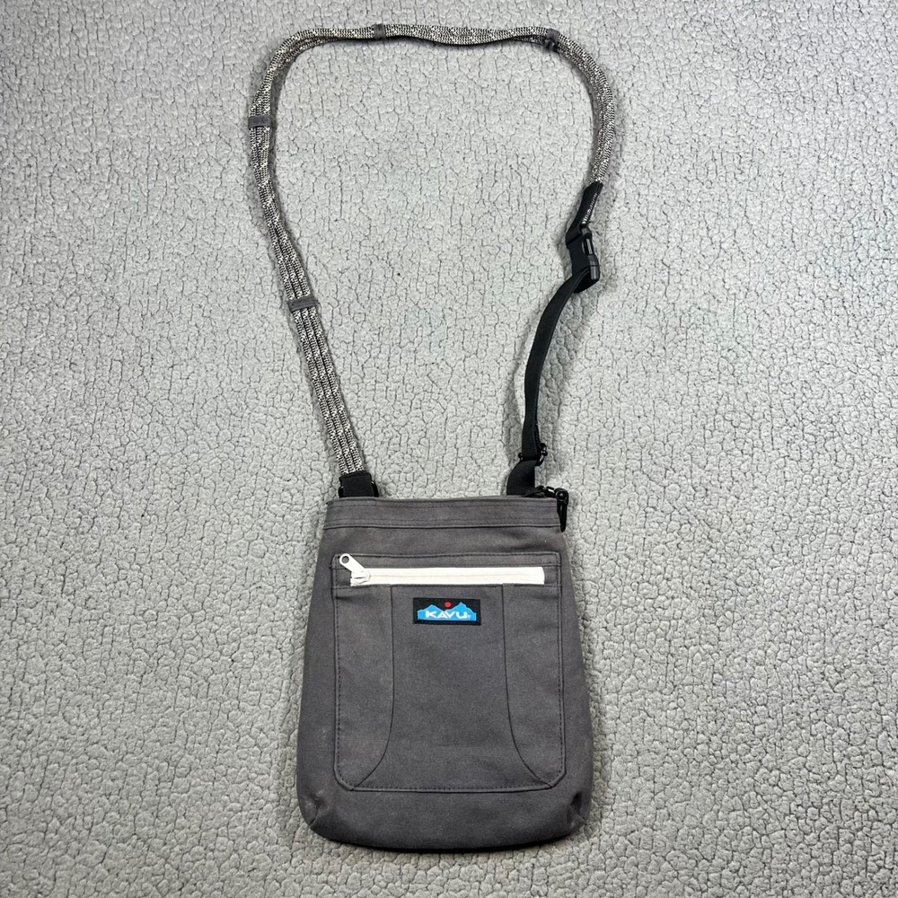 KAVU Keeper Crossbody Bag Gray Keepalong Canvas Rope Strap Messenger Pouch
